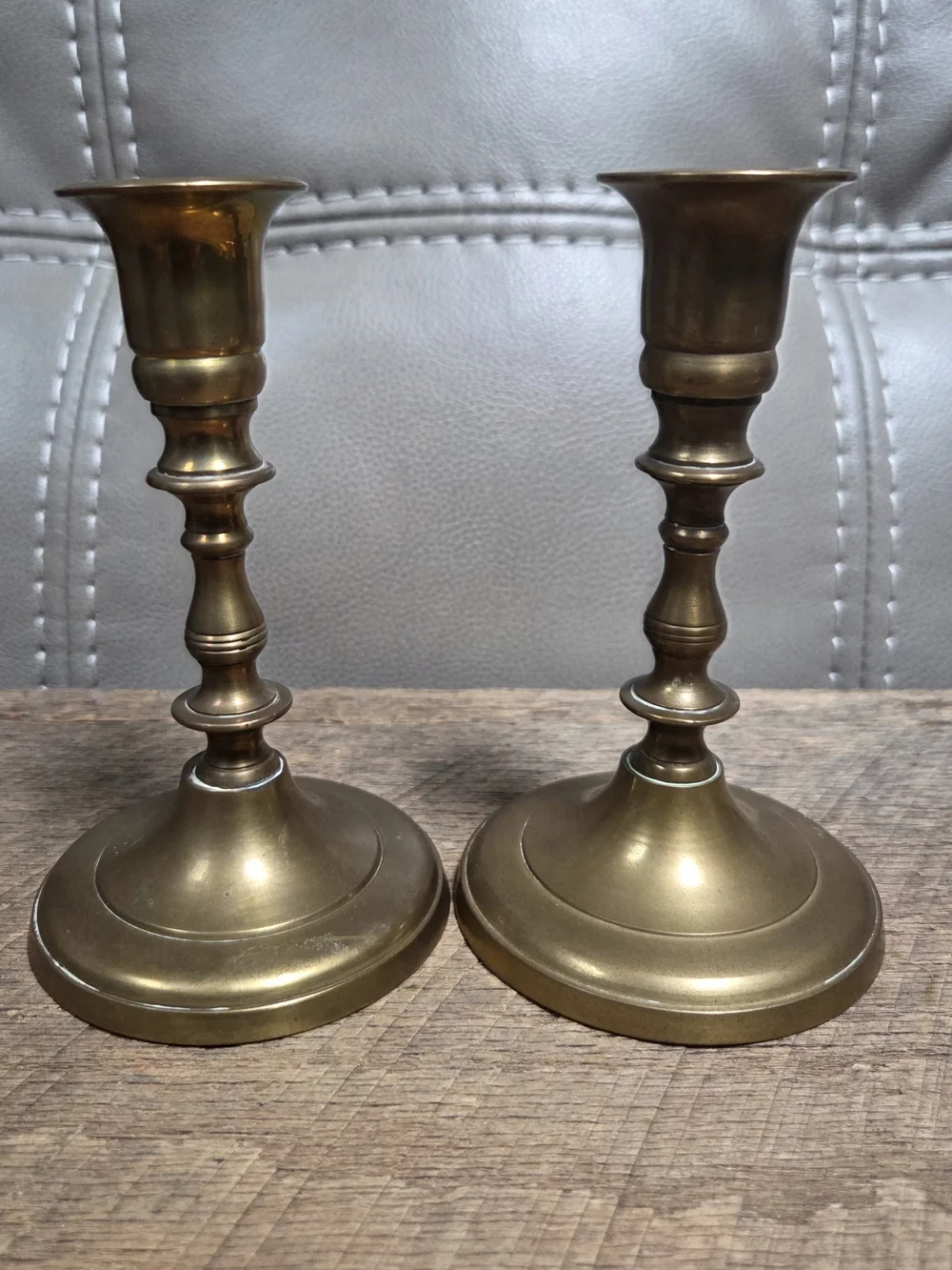 2 Vintage Mid Century Foundry Collection 100% Brass Candlestick Holders Bin 1E